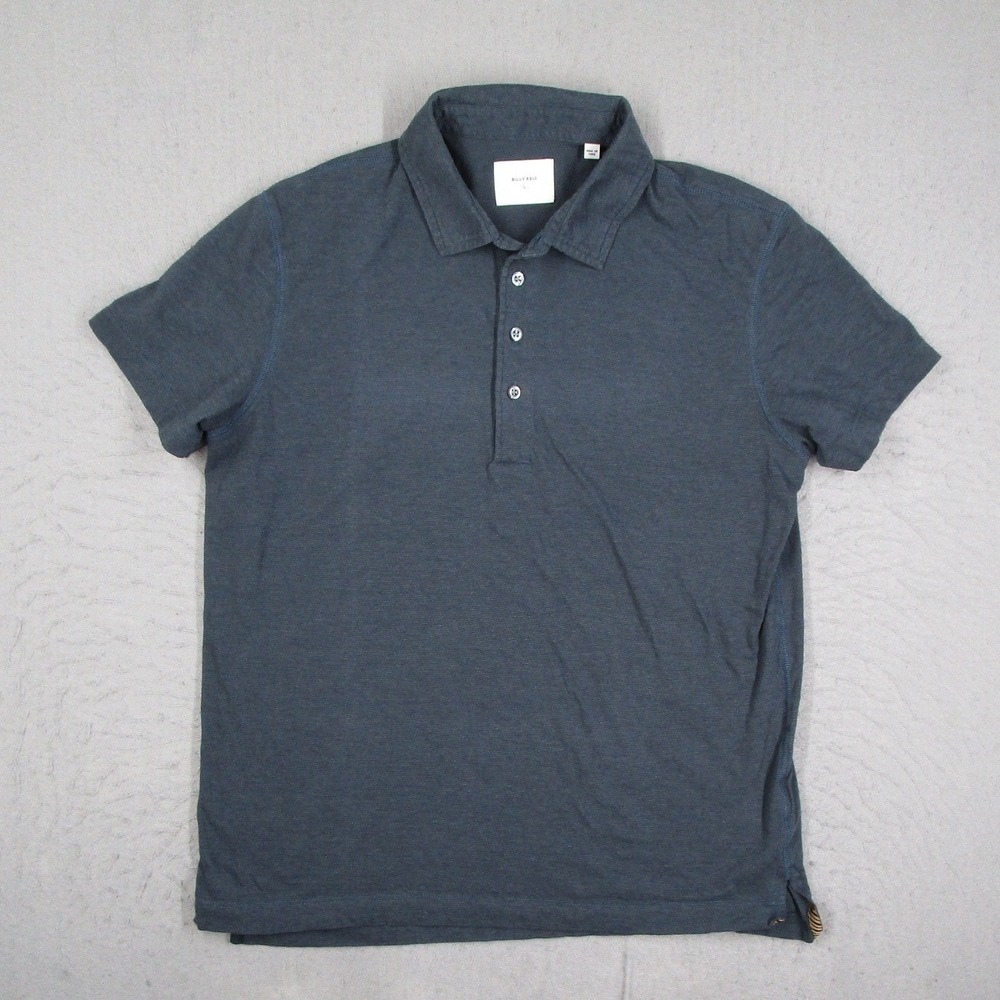 Billy Reid Men Large Organic Short Sleeve Polo Shirt Gray Blue Made in Peru